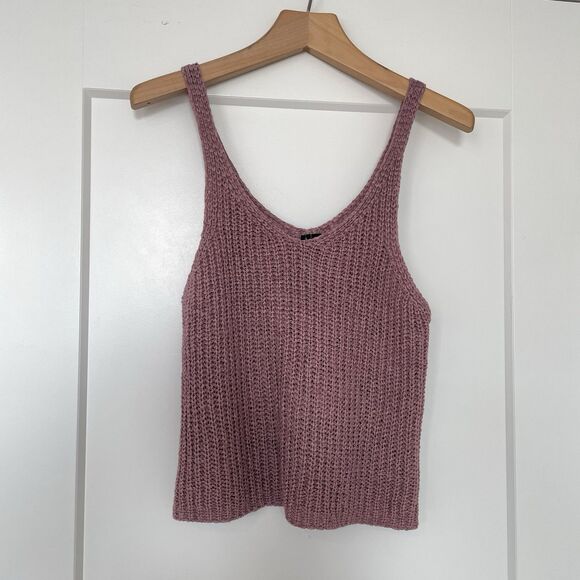 Moon & Madison Crochet Knit Cropped Dusty Rose Loose Fit Tank Top Womens Size L - Picture 1 of 10